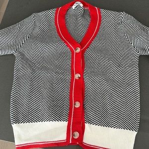 Red trimmed cardigan